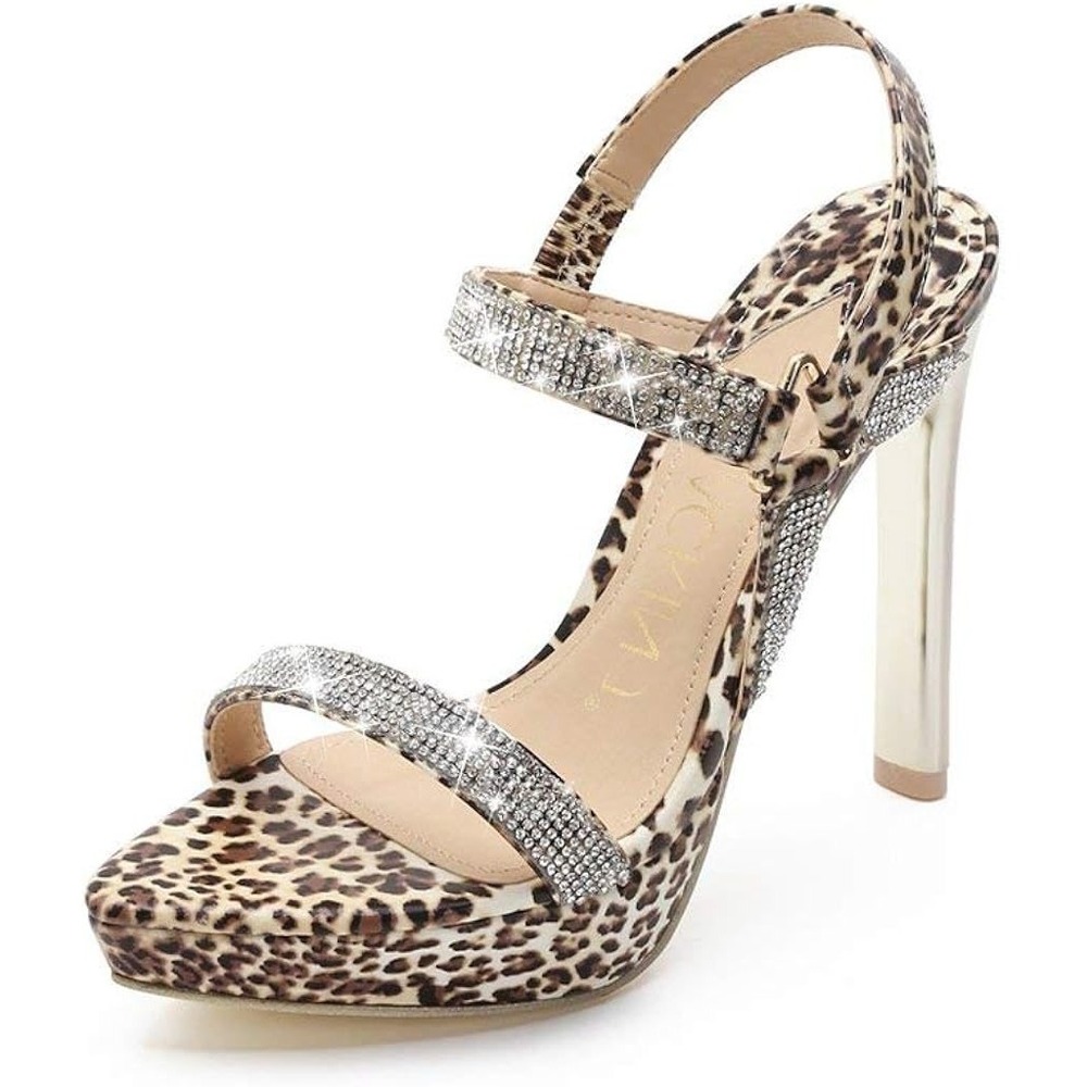 NIB MACKIN J Womens SZ 8 Leopard Print Rhinestone Platform Stiletto Heels Sandal
